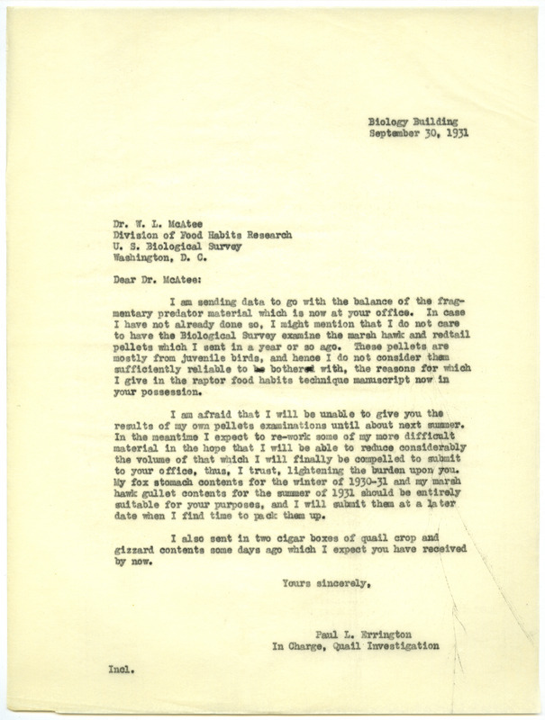 Paul L. Errington letter, September 30, 1931