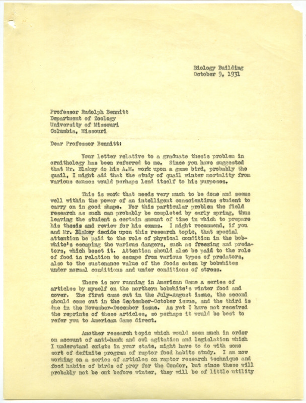 Paul L. Errington letter, October 9, 1931