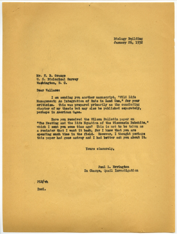 Paul L. Errington letter 1, January 26, 1932