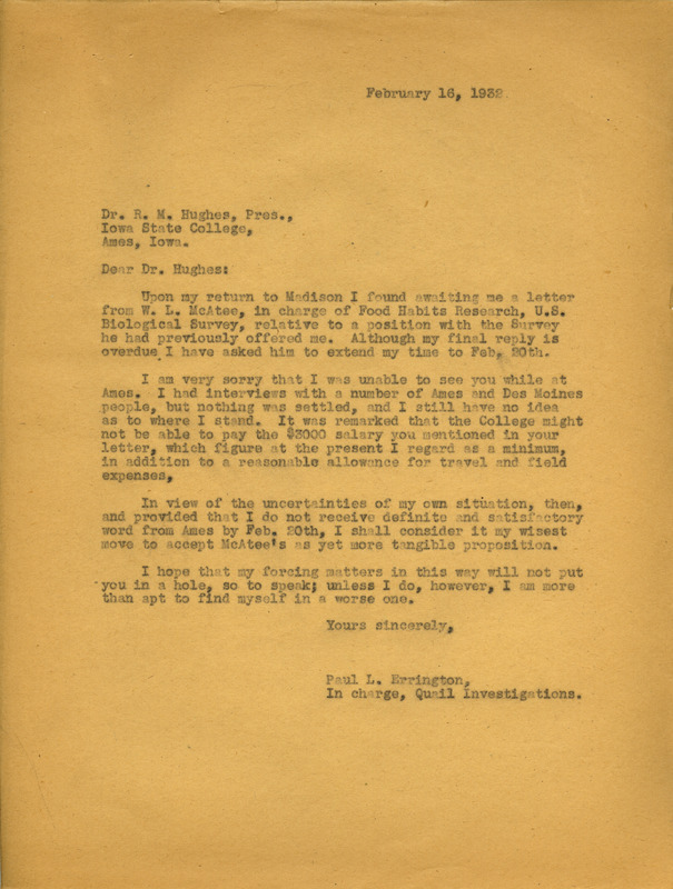 Paul L. Errington letter, February 16, 1932