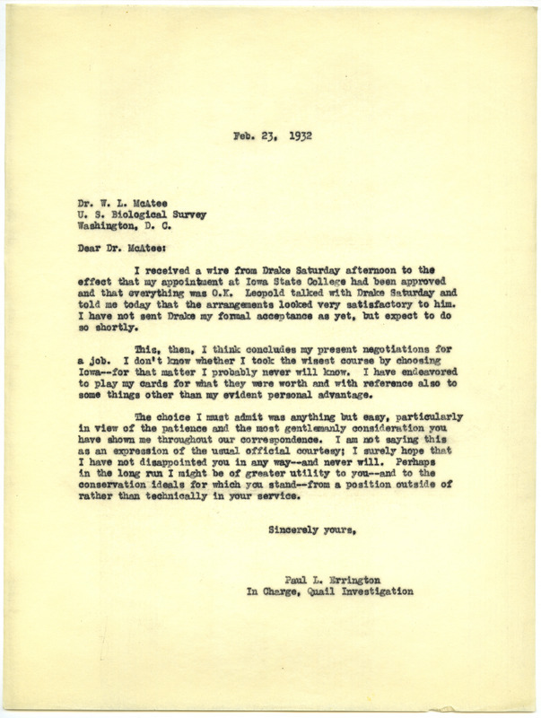 Paul L. Errington letter, February 23, 1932