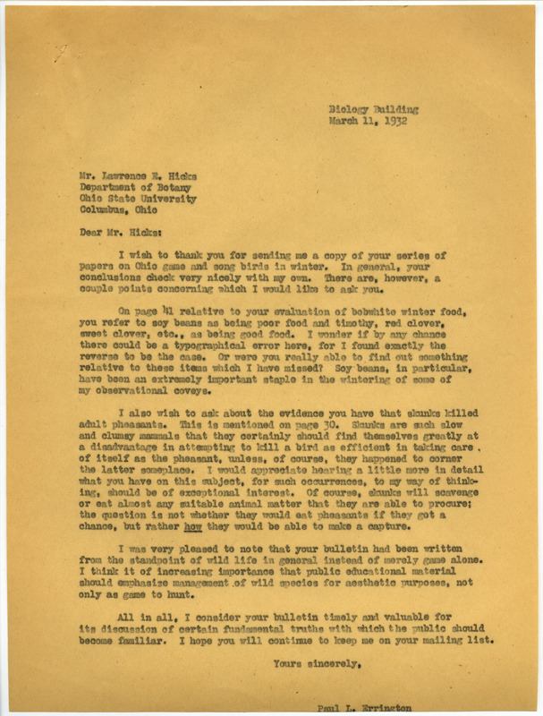 Paul L. Errington letter, March 11, 1932