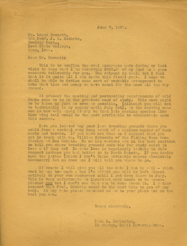 Paul L. Errington letter 1, June 7, 1932