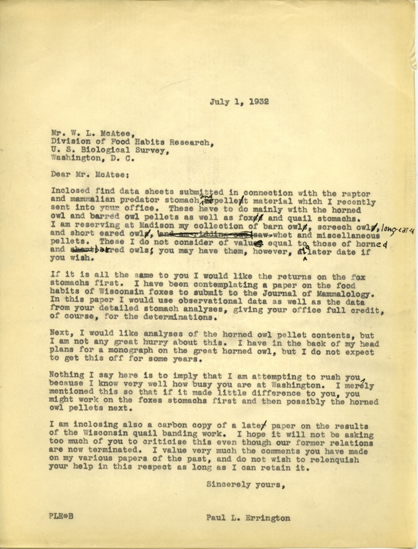 Paul L. Errington letter 1, July 1, 1932