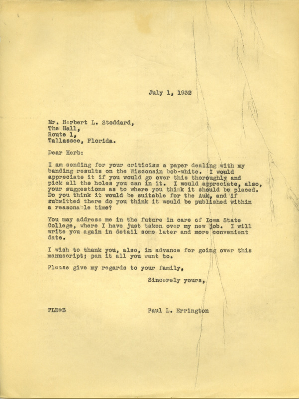 Paul L. Errington letter 2, July 1, 1932