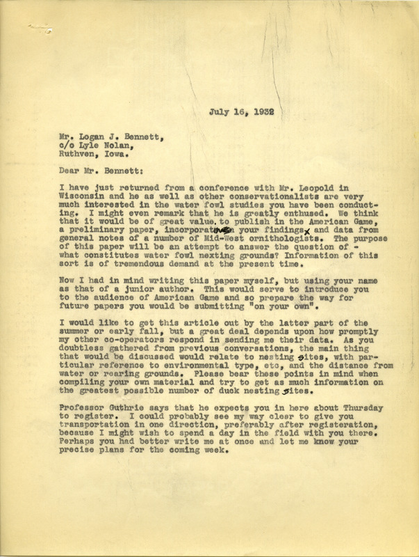 Paul L. Errington letter, July 16, 1932