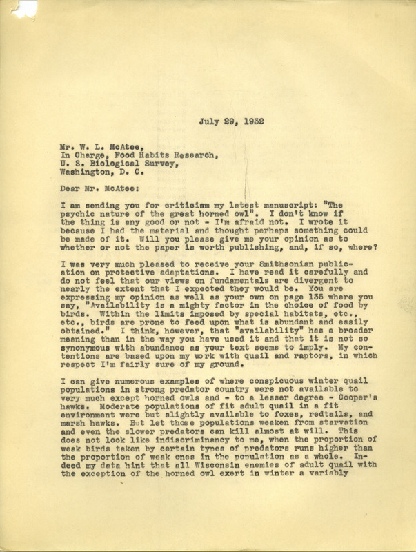 Paul L. Errington letter, July 29, 1932