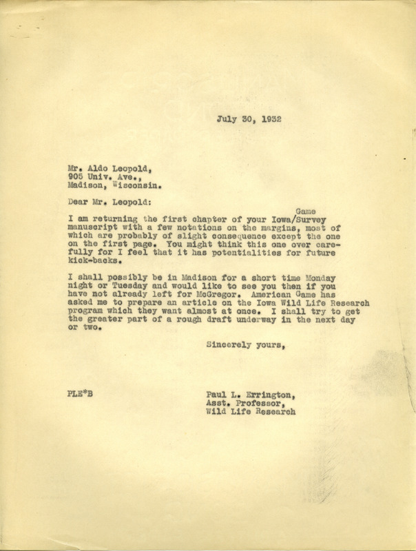 Paul L. Errington letter, July 30, 1932