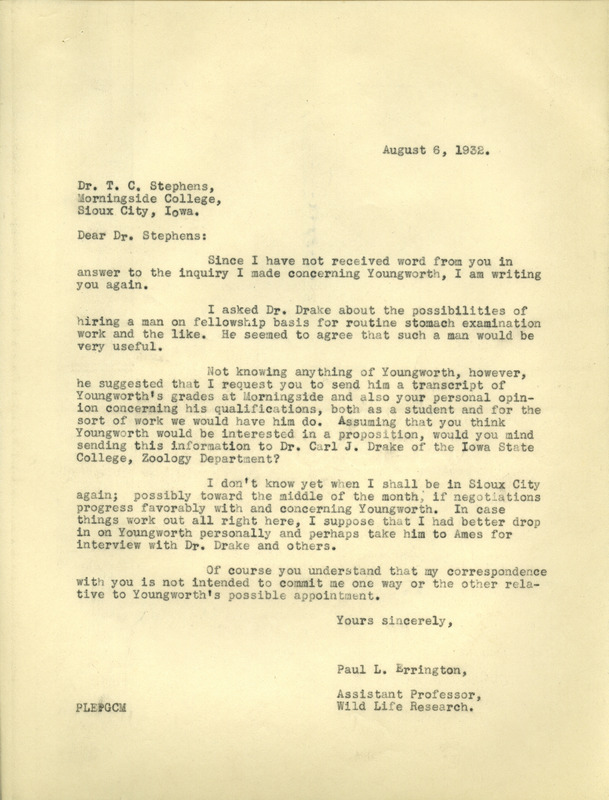 Paul L. Errington letter 1, August 6, 1932