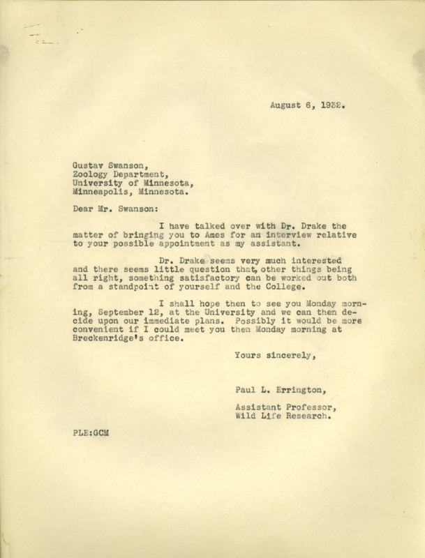 Paul L. Errington letter 2, August 6, 1932