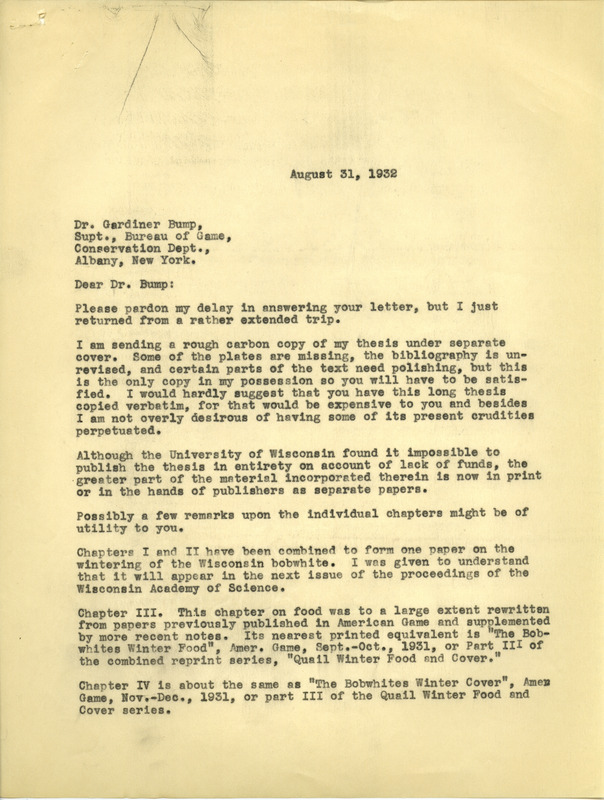 Paul L. Errington letter 1, August 31, 1932