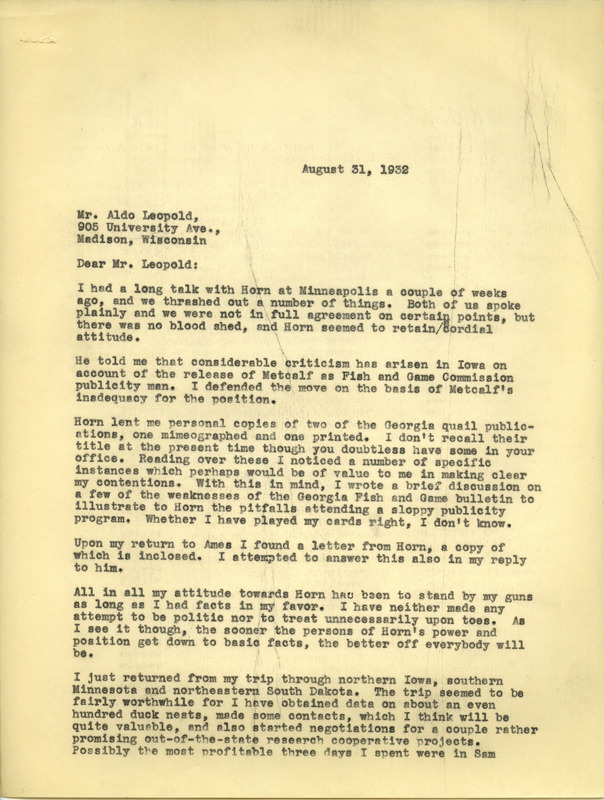 Paul L. Errington letter 2, August 31, 1932
