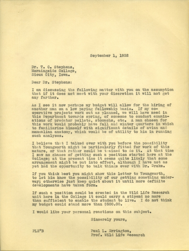 Paul L. Errington letter 2, September 1, 1932