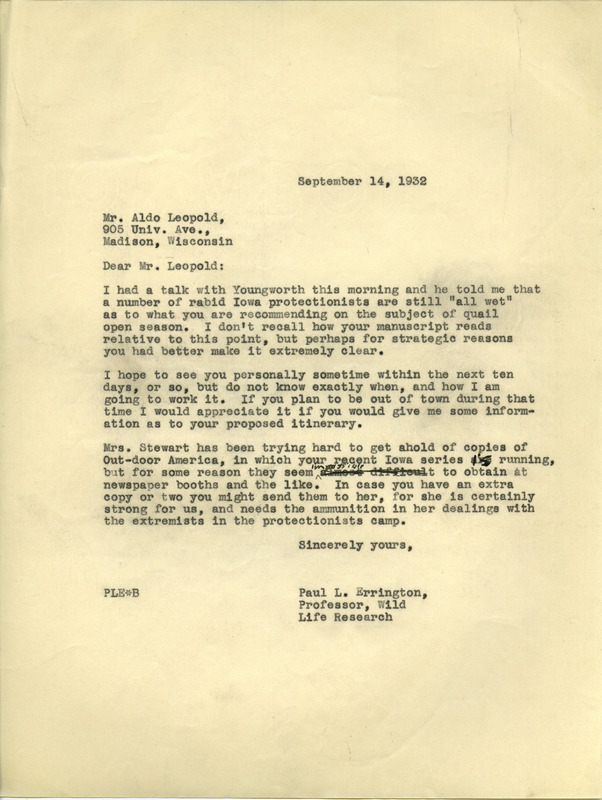 Paul L. Errington letter, September 14, 1932