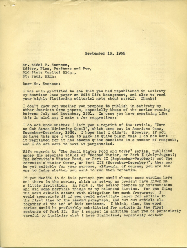 Paul L. Errington letter, September 16, 1932
