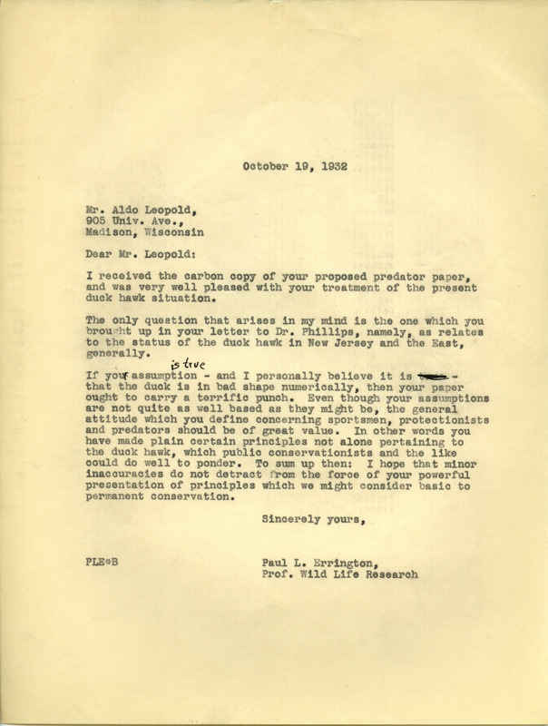 Paul L. Errington letter, October 19, 1932