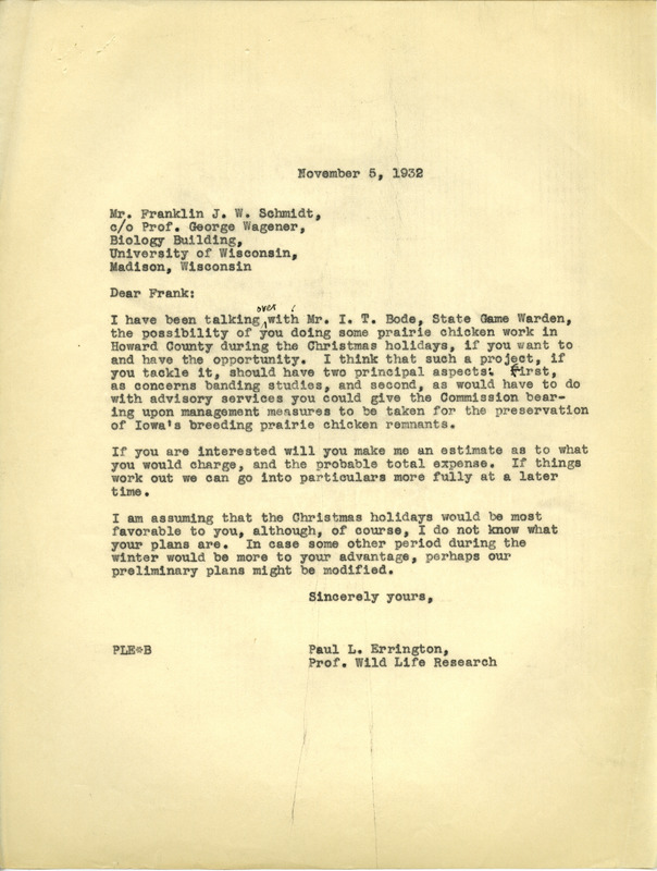 Paul L. Errington letter, November 5, 1932