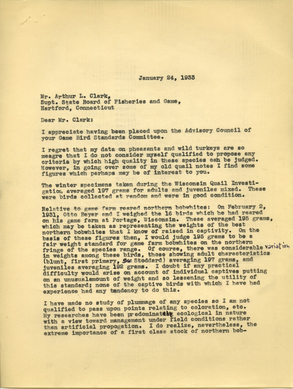 Paul L. Errington letter 1, January 24, 1933