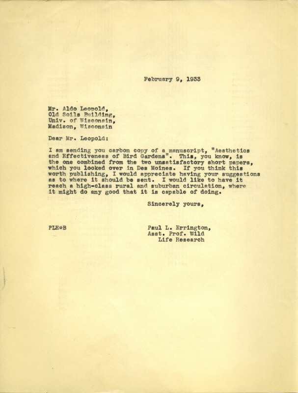 Paul L. Errington letter 2, February 9, 1933