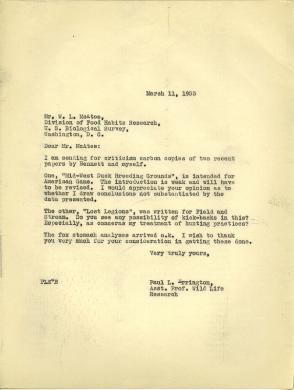 Paul L. Errington letter, March 11, 1933