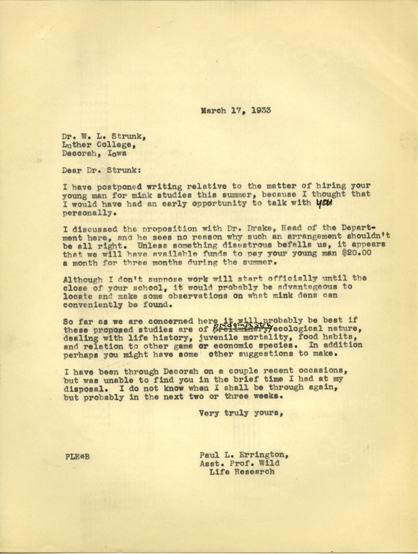 Paul L. Errington letter 2, March 17, 1933