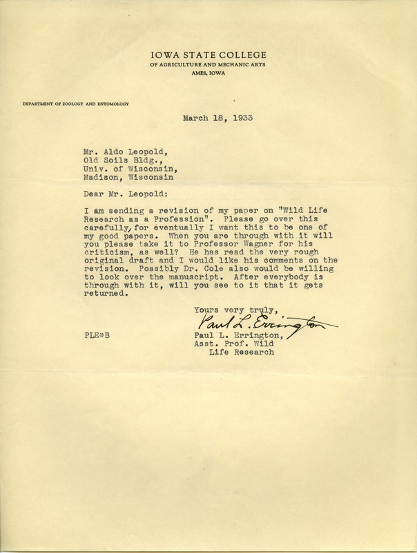 Paul L. Errington letter, March 18, 1933
