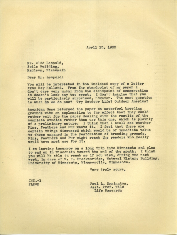 Paul L. Errington letter, April 13, 1933