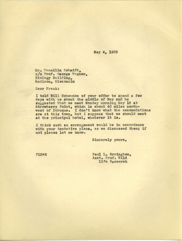 Paul L. Errington letter 1, May 4, 1933