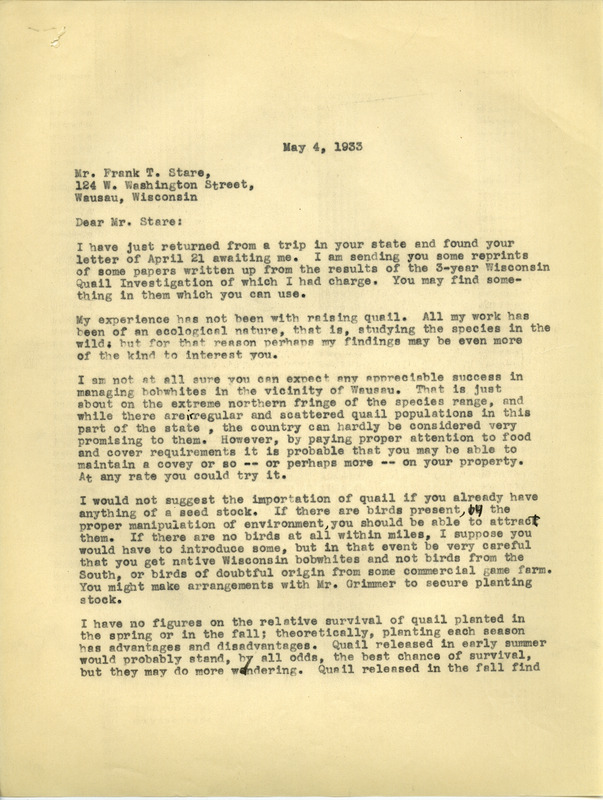Paul L. Errington letter 3, May 4, 1933