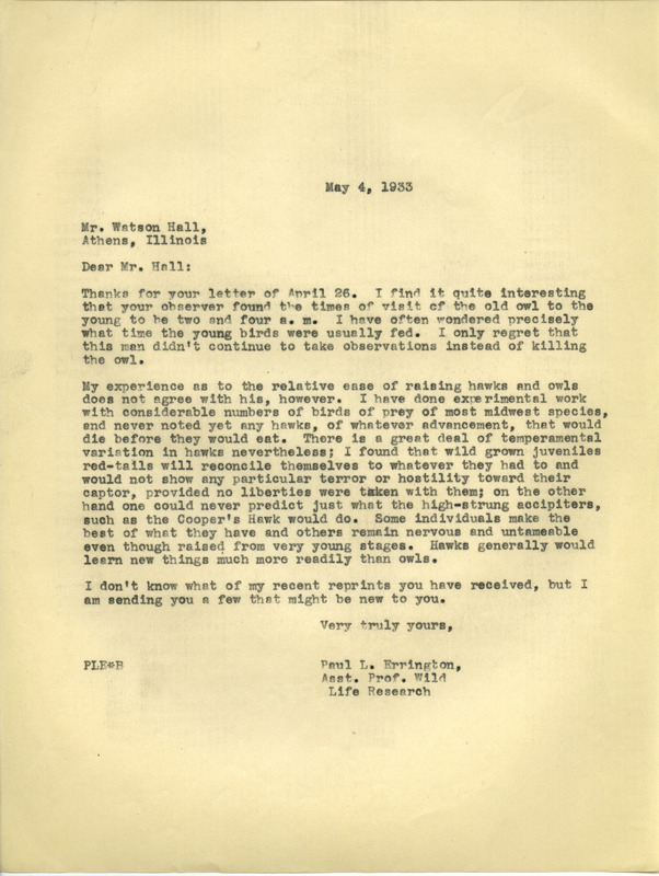 Paul L. Errington letter 4, May 4, 1933