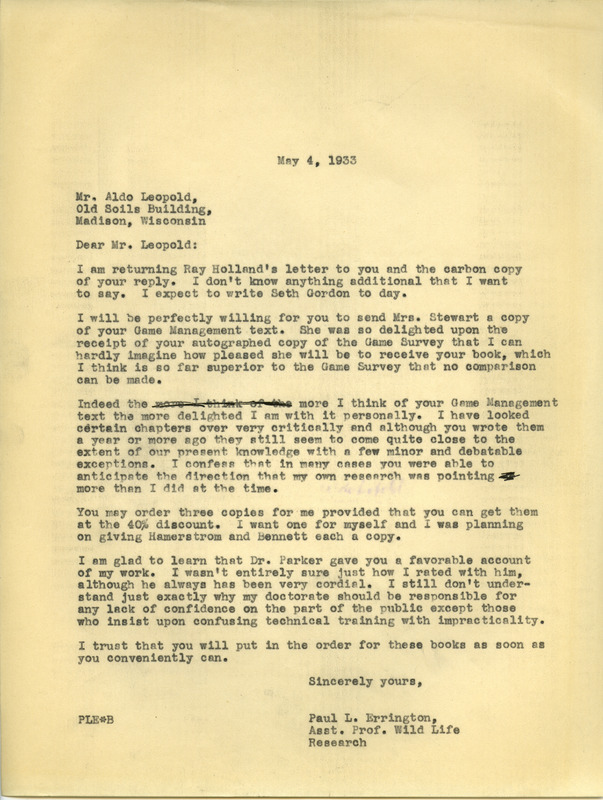 Paul L. Errington letter 5, May 4, 1933