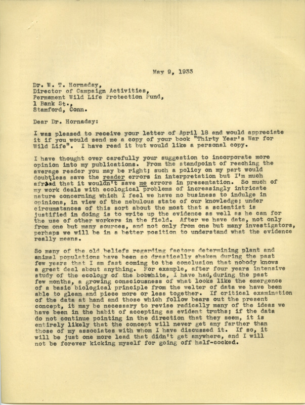 Paul L. Errington letter, May 9, 1933