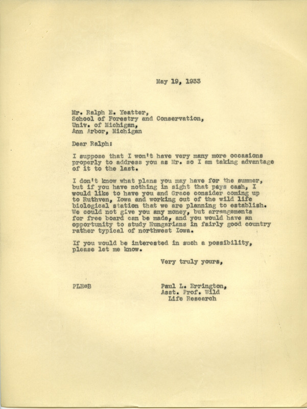 Paul L. Errington letter 2, May 19, 1933