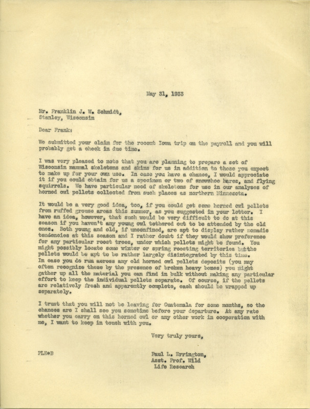 Paul L. Errington letter 2, May 31, 1933