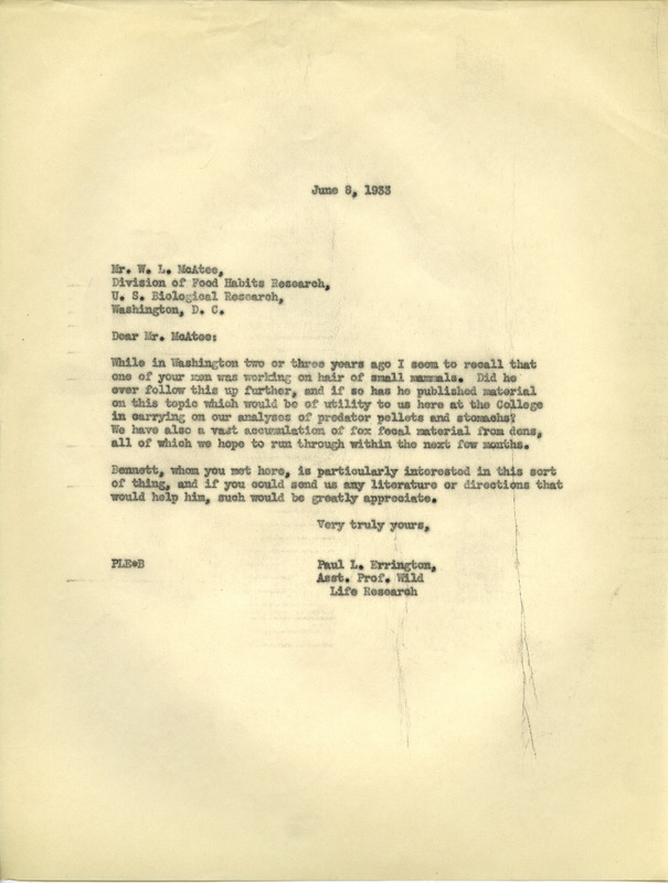 Paul L. Errington letter, June 8, 1933