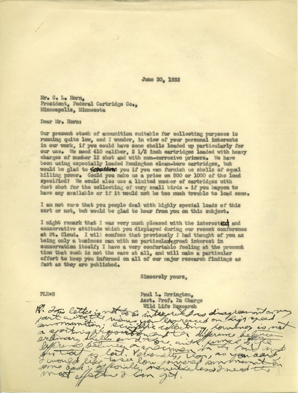 Paul L. Errington letter 1, June 30, 1933