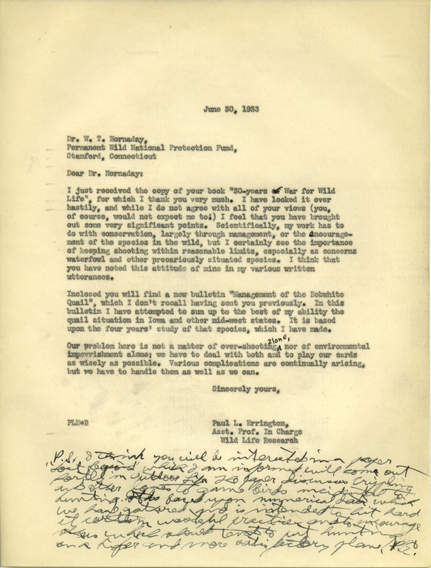 Paul L. Errington letter 2, June 30, 1933