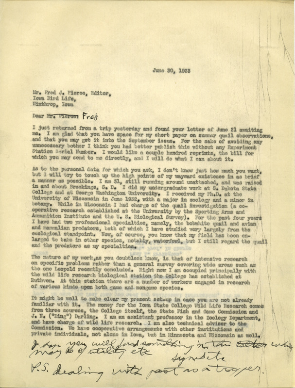 Paul L. Errington letter 3, June 30, 1933