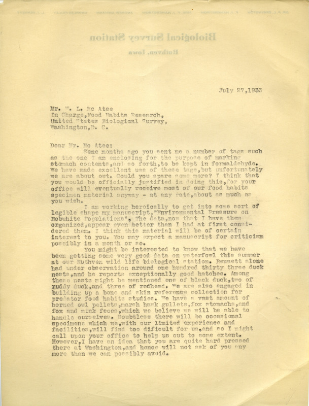 Paul L. Errington letter, July 27, 1933