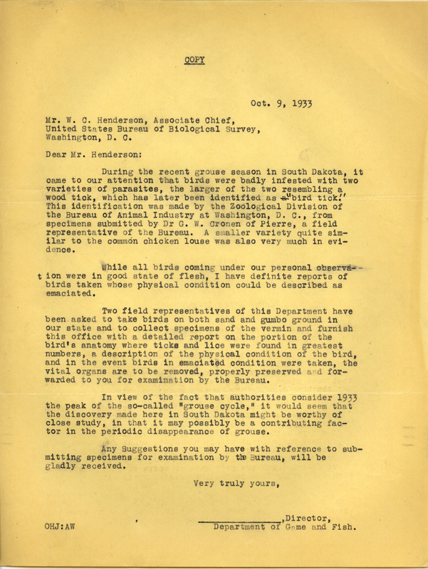 Paul L. Errington letter, October 9, 1933
