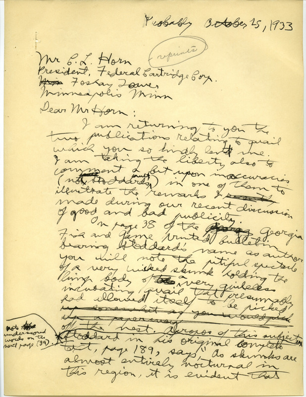 Paul L. Errington letter, October 25, 1933