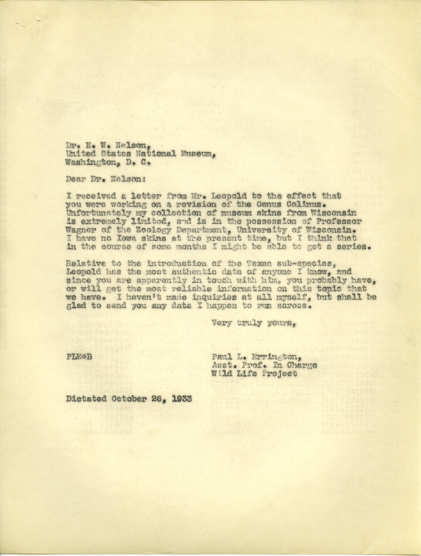 Paul L. Errington letter, October 26, 1933
