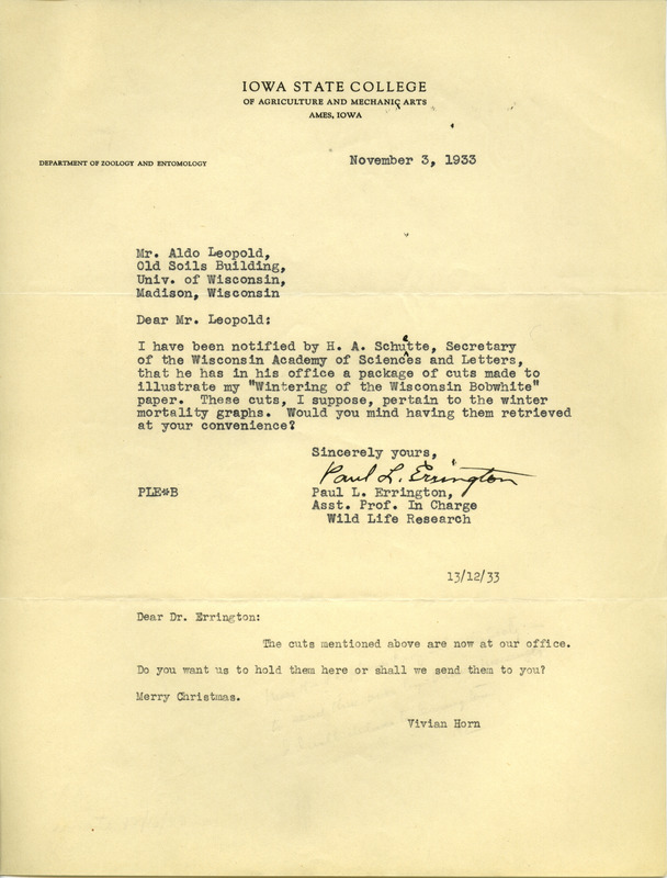 Paul L. Errington letter 2, November 3, 1933