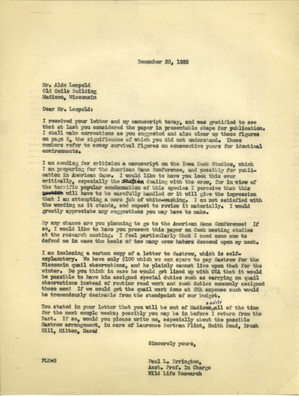Paul L. Errington letter 3, December 20, 1933