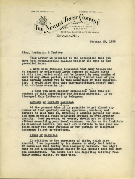 Aldo Leopold letter to Paul Errington, January 23, 1930