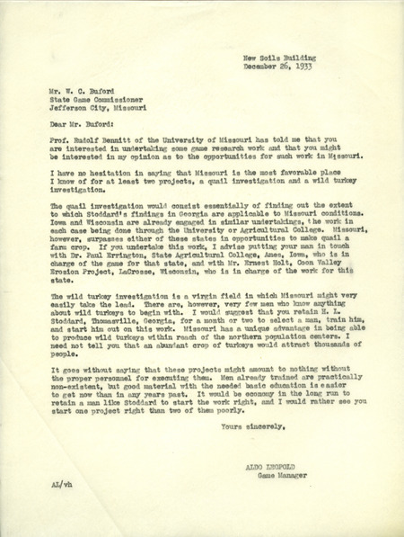 Aldo Leopold letter to Buford, December 26, 1933