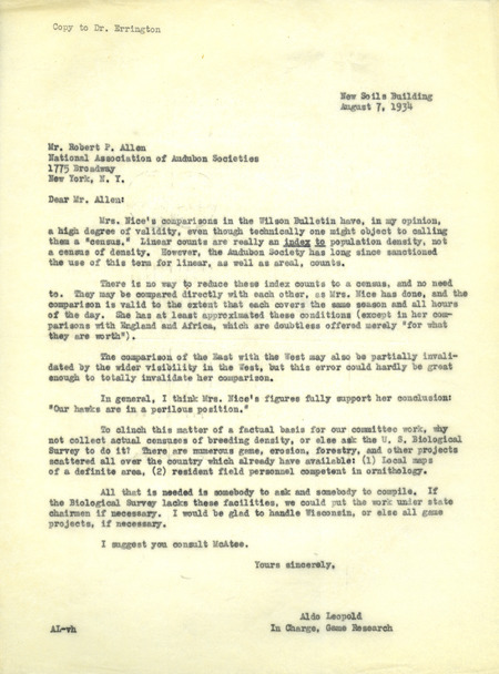 Aldo Leopold letter to Allen, August 7, 1934