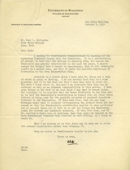 Aldo Leopold letter to Paul Errington, October 4, 1934