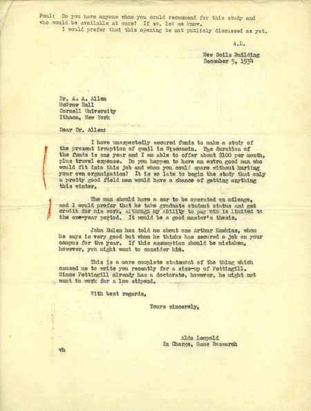 Aldo Leopold letter to Allen, December 5, 1934
