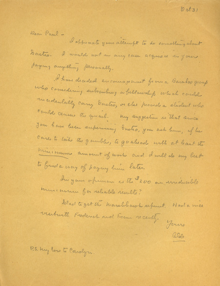 Aldo Leopold letter to Paul Errington, October 31, 1936